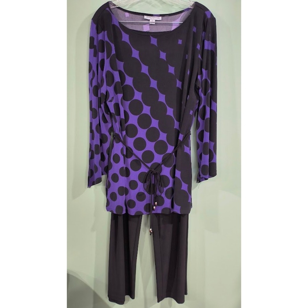 Danny and Nicole‎ Purple Black Polka Dot Tunic Pant Set 2pc Plus Size 16